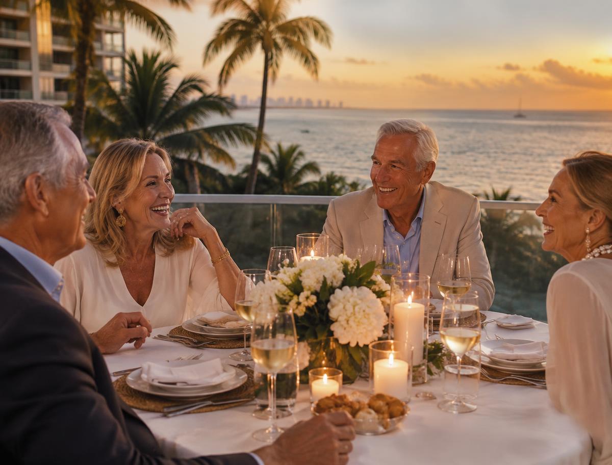 Neighbors sharing dinner on a terrace